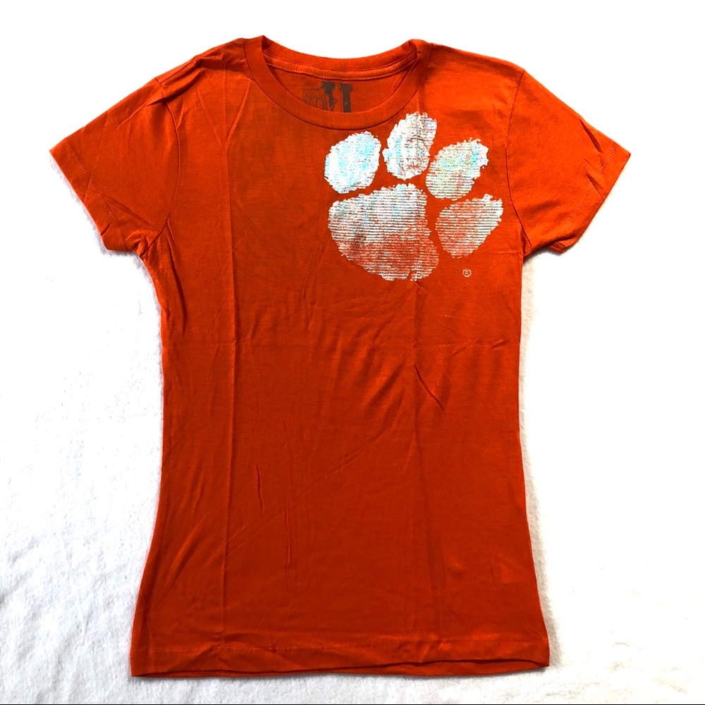 Clemson Orange Silver Foil Tiger Paw Fitted Tee
